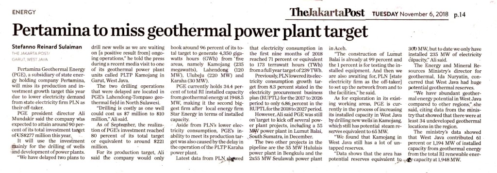 Pertamina to miss geothermal power plant target copy