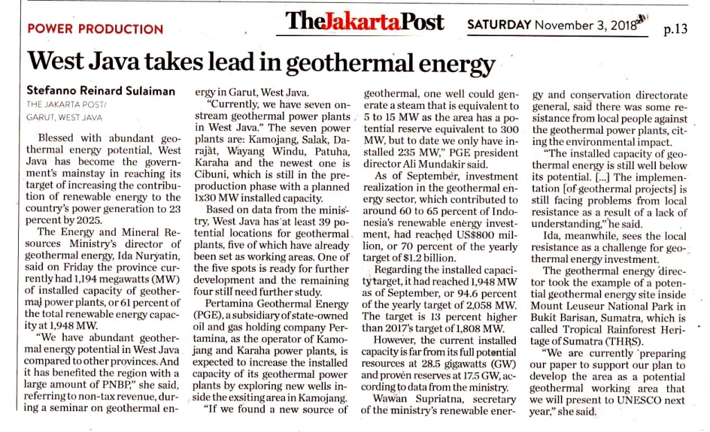 West Java takes lead in geothermal energy